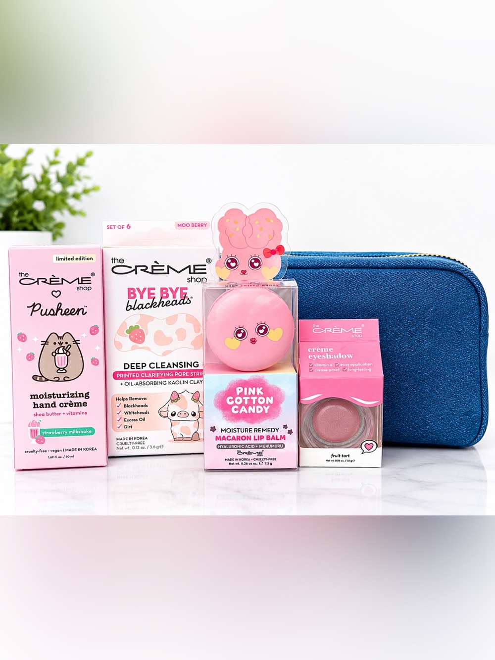 The Crème Shop & Denim Pouch Beauty Bundle NWT